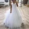 ZJ9210-vestido de fiesta de princesa con cuello en V, vestido de boda con falda de tul escalonado, personalizado, blanco, para novia, para invierno ► Foto 1/6