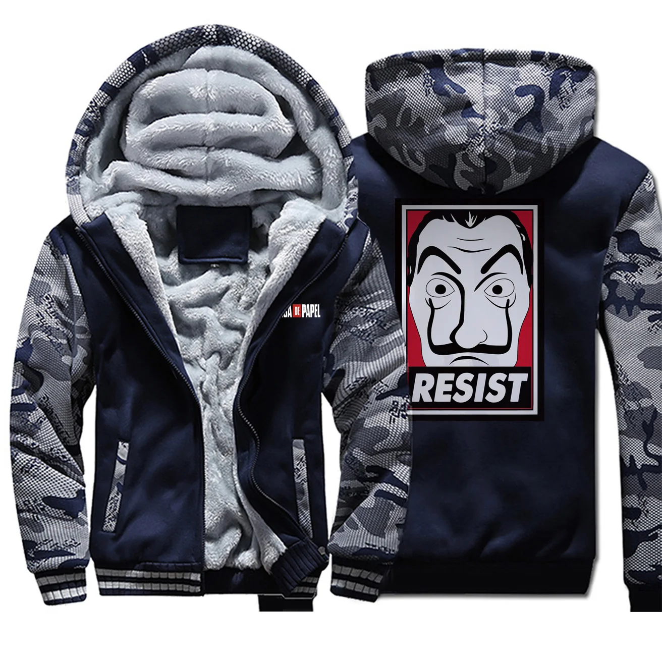 

House Of Paper Money Heist Men Hoodies Funny Printing Streetwear Mens Jacket Personality Hip Hop Male Outwear Winter Thick Coat
