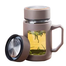 Стеклянная чашка с ручкой, крышка фильтра для мужчин и женщин, устойчивая к раздавливанию чайная чашка, офисные чашки большой емкости FP8