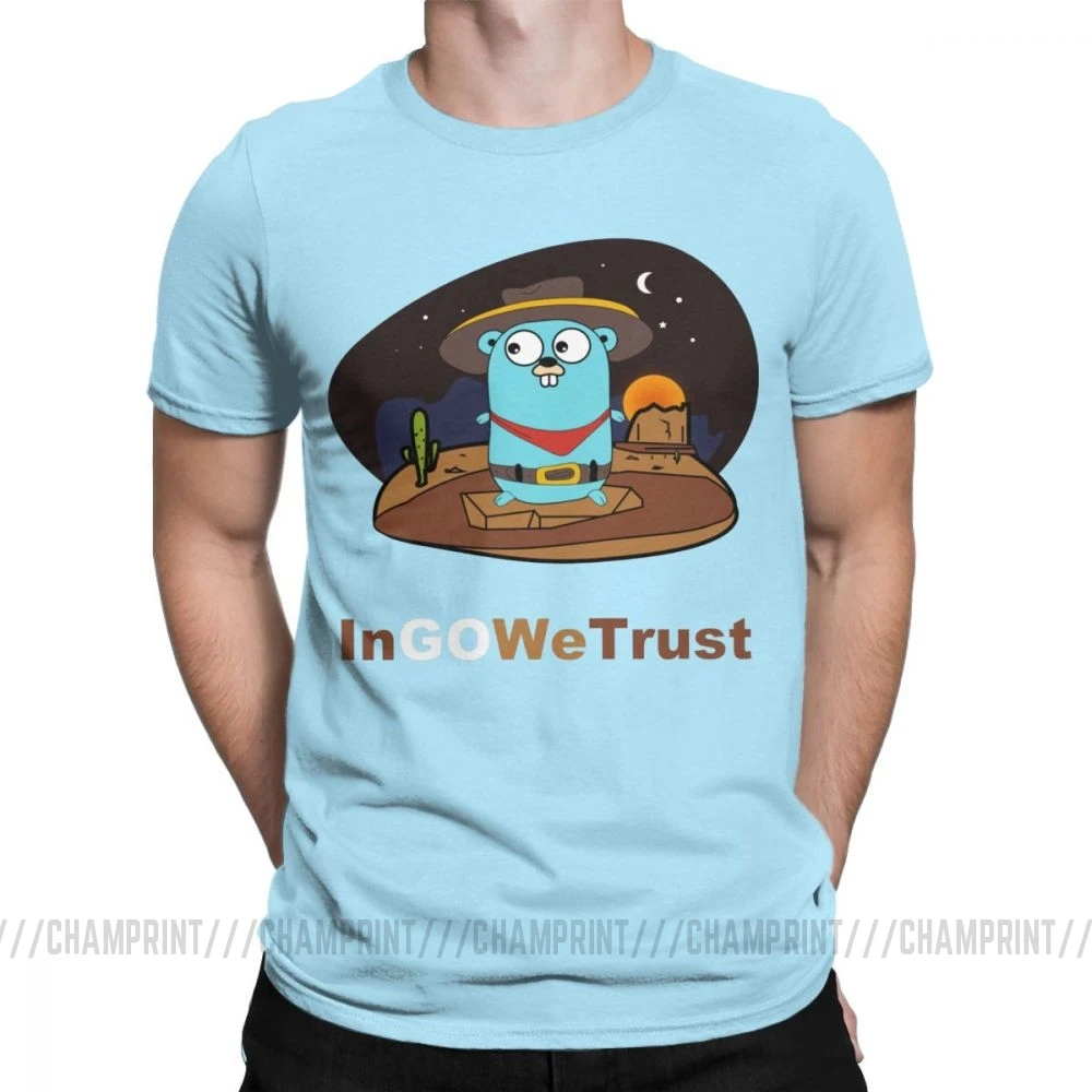 Небесно-голубой Golang Мужская футболка Gopher In Go мы доверяем программисту Программирование футболка кодер кодирование одежда разработчик забавная футболка - Цвет: Небесно-голубой