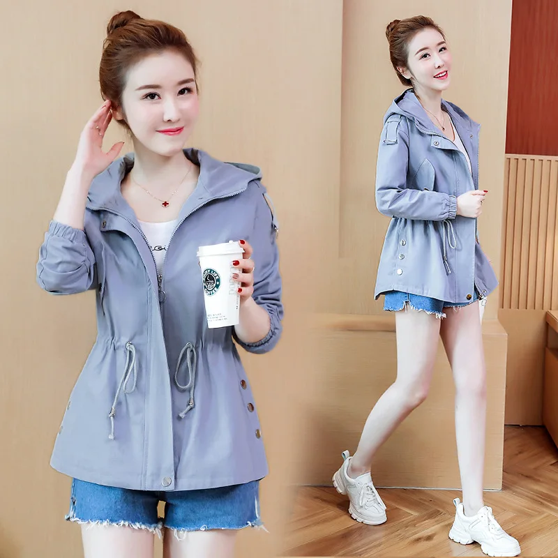 Light Blue Aimsnug размера плюс M-3xl на молнии осень весна женское пальто Твердые вельвтовые штаны с розовой шнуровкой тонкая женская ветровка с капюшоном короткая куртка - Цвет: Light Blue