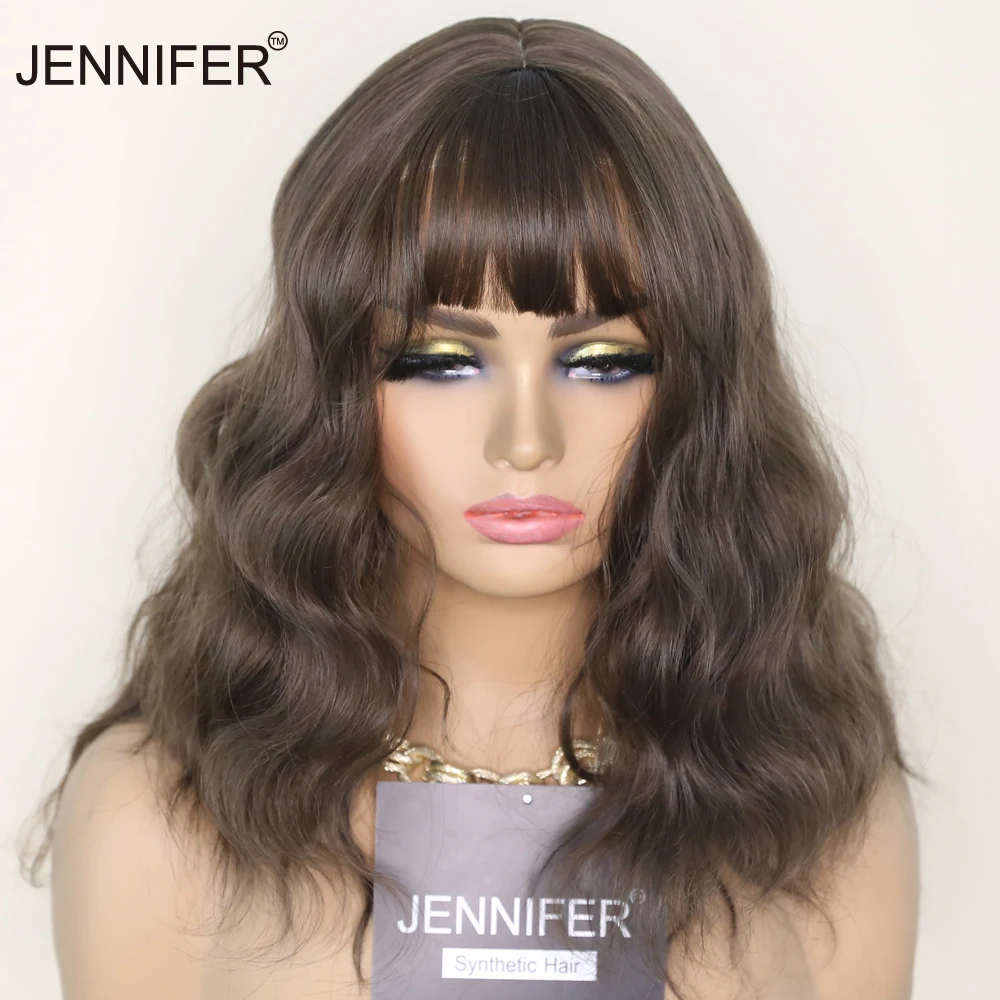 

Medium Wavy Wig Synthetic Wigs for Women with Bangs Cosplay/Party/Daily Wigs Blue/Pink/Brown 3 color High Temperature Fiber