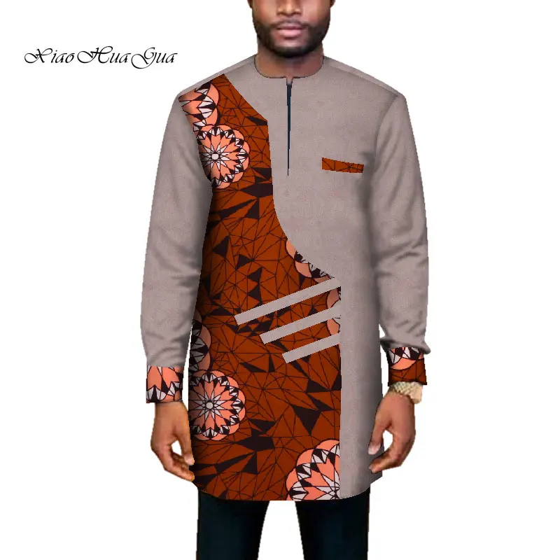 Тренд африканская Мужская одежда Мужская длинная SleevePatchwork Дашики Длинный топ Африканский принт Повседневная Свадебная африканская одежда WYN669 - Цвет: 9