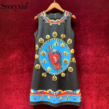 

Svoryxiu Women's Autumn Vintage Heart-Shaped Black Tank Dress Women's High End Crystal Diamond Elegant Party Short Dresses