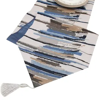 

Stripe Printing Table Runner with Tassels Coffee TeaTable Runners 13x48in Blue 425D