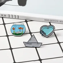 Europe And America Creative New Style Brooch Cartoon Boat Pool Fish Tank Enamel Badge Brooch Cowboy Purse Accessories