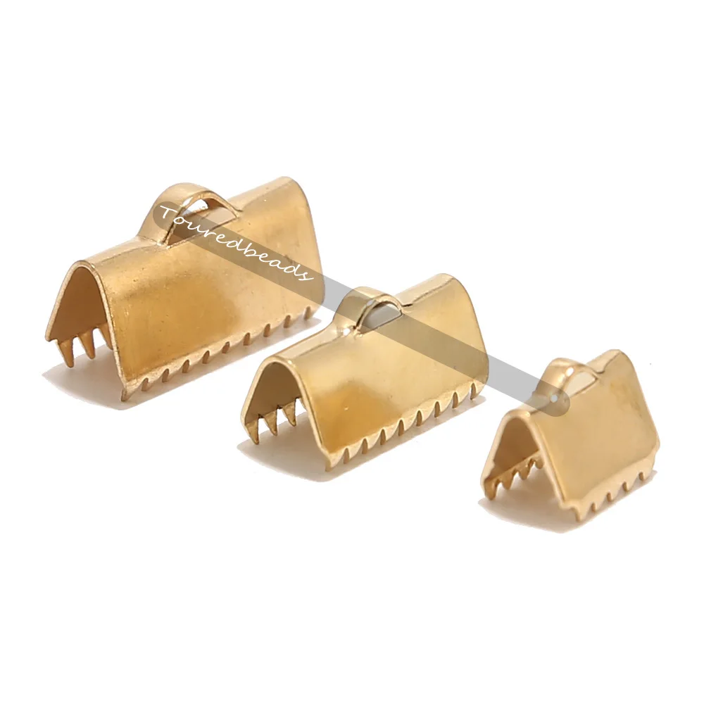 20pcs Stainless Steel Smooth Ribbon Ends Clamp Crimps Cord with Loop