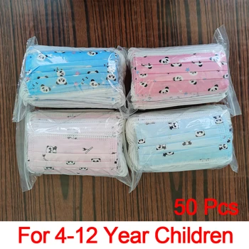 

50Pcs Children's Mask Cartoon Print 3 Layers Filter for 4-12 Years Old Child Kids Breathable Protection Fast Delivery Shipping