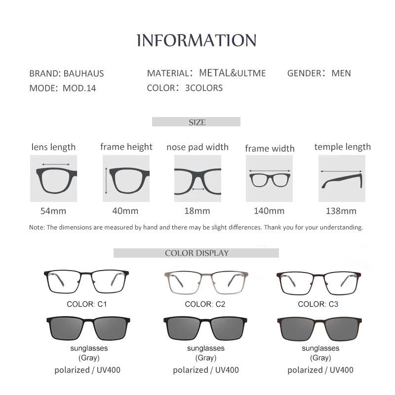 Koop Bauhaus Magneet Zonnebril Clip op metalen optische frame Mannen Gepolariseerde Aangepaste Recept Bijziendheid