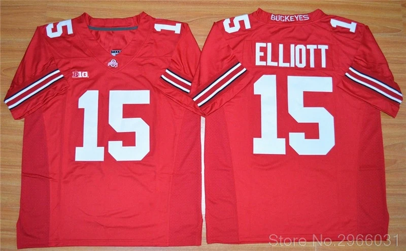Мужская майка Ohio State Buckeyes 15 Ezekiel Elliott college, черная, белая, красная, сшитая, размер S-3XL