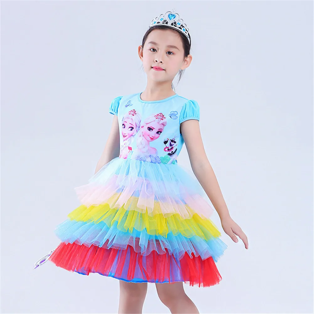 Новое платье Эльзы платья принцессы для девочек костюмы детей нарядные вечерние