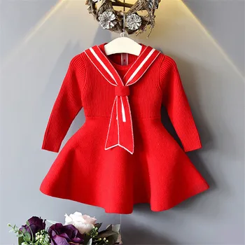 

Baby Girl Autumn and Winter Knit Sweater Dress New Korean Children's Warm Sweater Dress Girl Casual Solid Color Dress