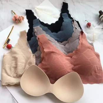 

Peace of Mind Bare Sense Lace Latex Vest Thin Cup Seamless No Rims Underwear Thin Breathable Cutout Sports Bra