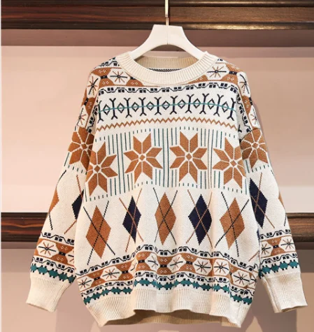 sweater Осень-зима, комплект из Свитера и штанов, большой размер, вязаные свободные пуловеры с принтом, комплект из двух предметов+ шерстяные брюки с эластичной резинкой на талии, костюм - Цвет: sweater