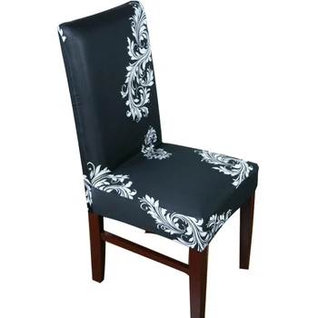 

Feather Black Printed Chair Cover Spandex Floral Elastic Seat Covers Removable Stretch Banquet Hotel Dining Room Wedding Chair C