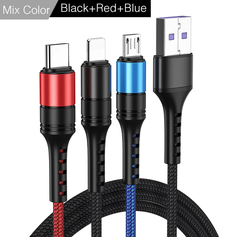 upgrade Round 3color YKZ кабель для мобильного телефона 3 в 1 Micro USB кабель usb type-C кабель для зарядки для samsung Xiaomi huawei USB шнур для освещения - Цвет: upgrade Round 3color