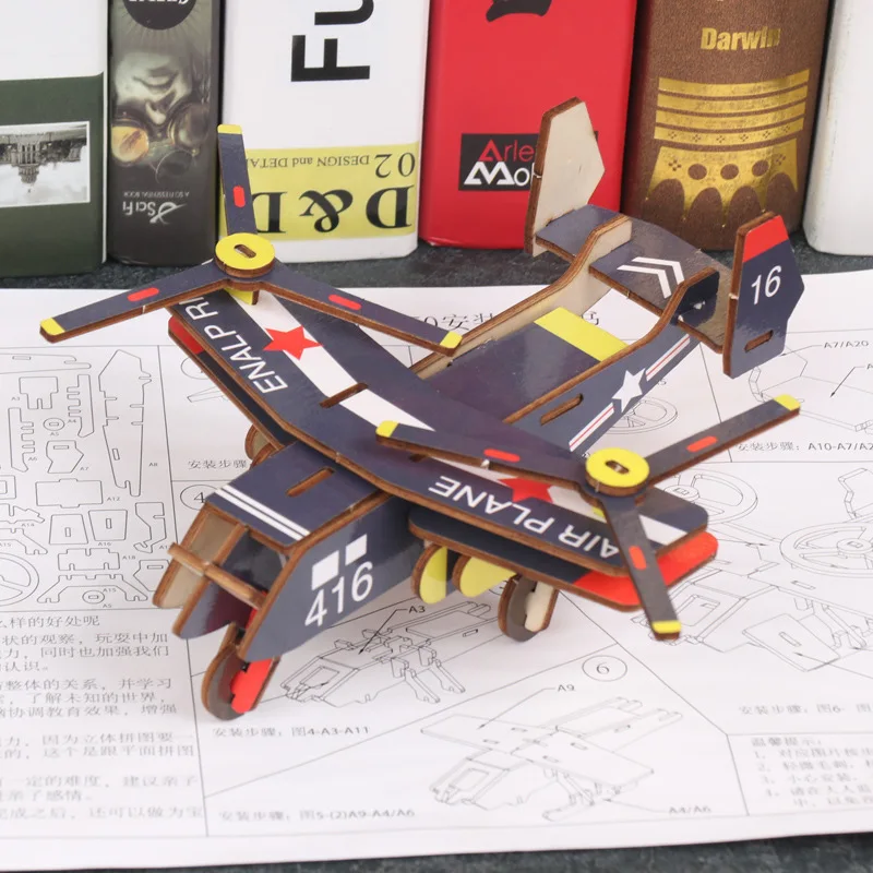 

Children's Wooden 3D Airplane Assembly Diagram Boy's Puzzle Development Puzzle Toy Airplane Toy Bomber Helicopter Children's Puz