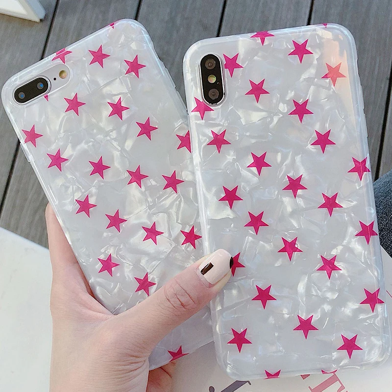 Cute Star Pattern Phone Case for iPhone 6 6s 7 8 Plus X Xs XR Max Conch Shell Translucent Soft Bling Back Cover |
