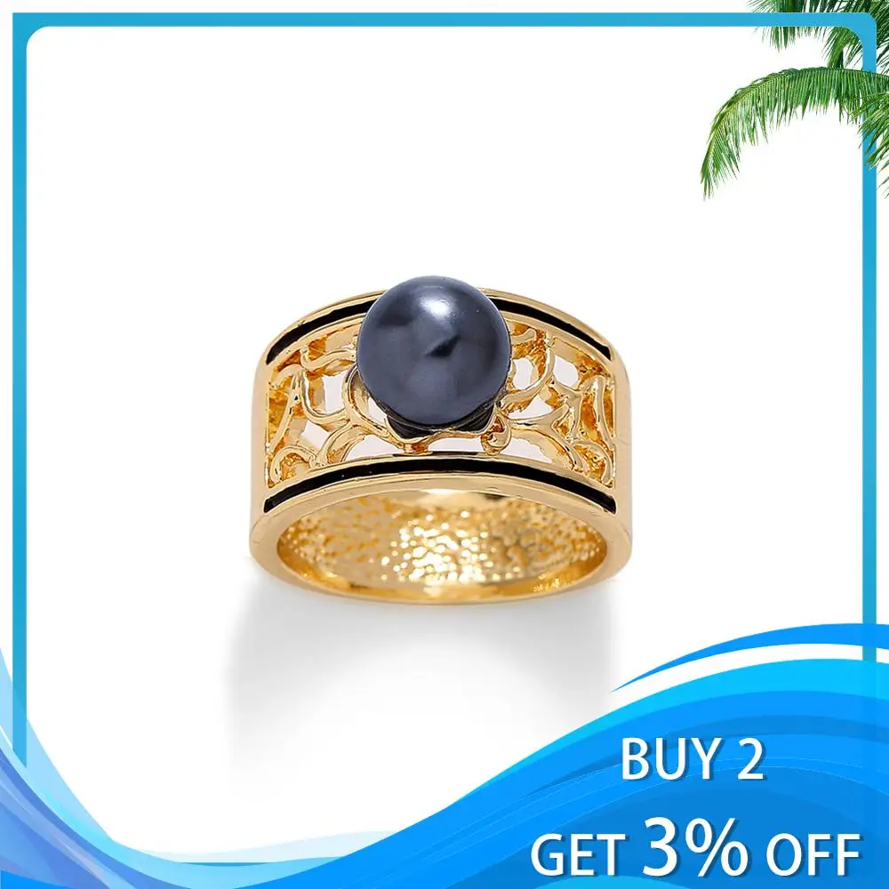 Hawaiian Black Pearl Gold Plated Jewelry Ring Vintage Turtle Brand Designer Size 10 12 11 Rings for Women Ring with Pearls gold color rings finger ring gold color ring