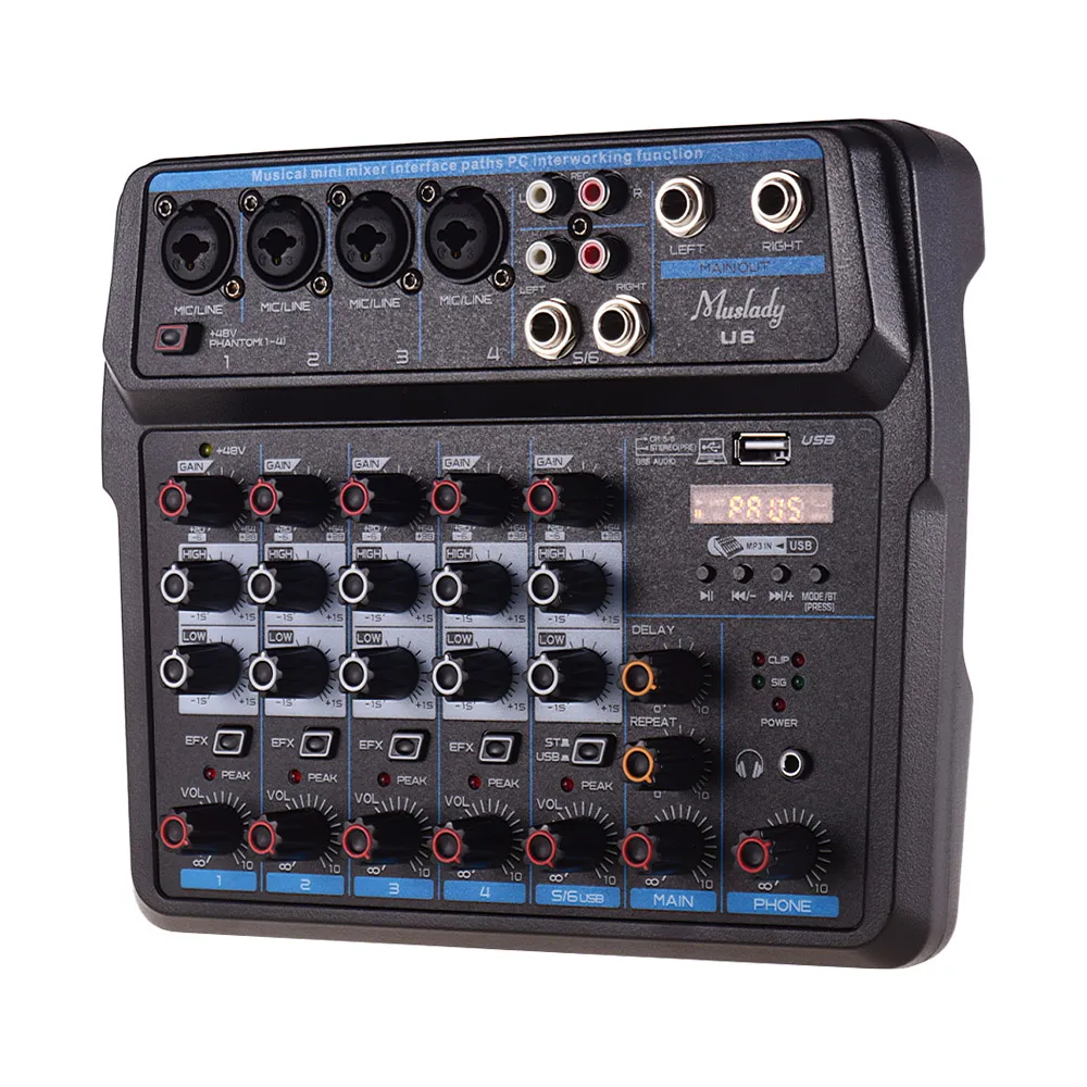 Muslady U6 музыкальная мини миксер 6 Каналы аудио смесители BT USB микшерный пульт с