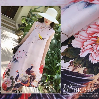 

Flower Birds 100% Pure Raw Silk Organza Fabric Stiff Satin Dress Material 2019 New