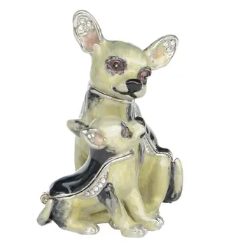 

Crystal Bejeweled chihuahu Trinket Jewelry Box Enameled Treasured Box Dogs Miniature Decoration Ring Holder Pet Lover Gifts