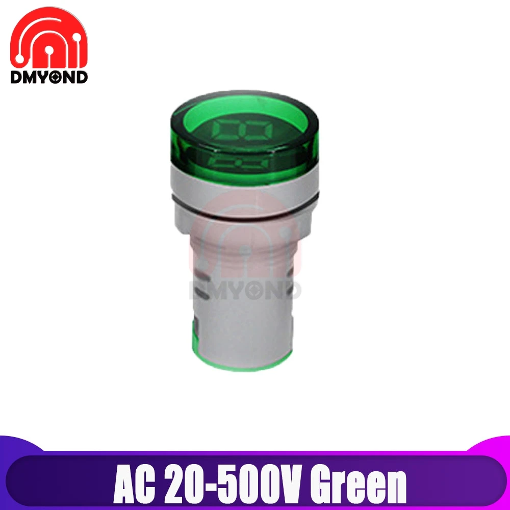 AC 20-500V Green 22 мм круглый светодиодный цифровой вольтметр Амперметр AC 20 V-500 V 60V Синий Красный Ток Напряжение Герц частотомер сигнальный светильник lndicator - Цвет: AC 20-500V Green