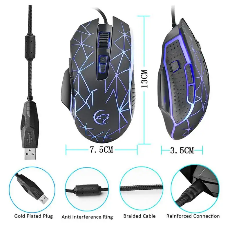  PPYY  -G816 Gaming Mouse Usb Wired Optical Game Mouse 3200 Dpi Adjustable 9 Buttons Backlight Mice 