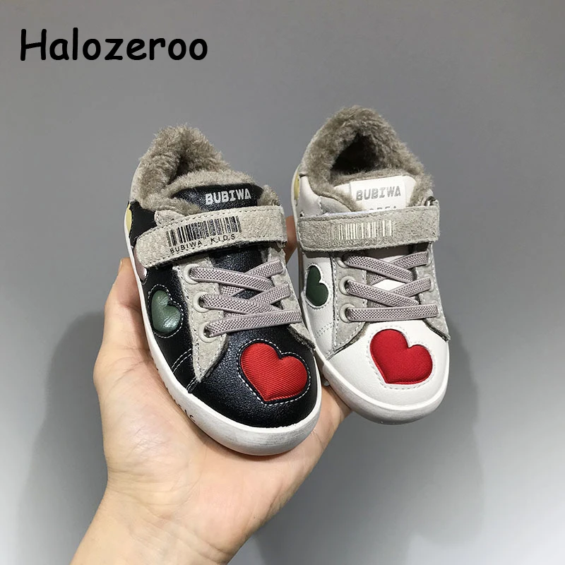 Зимние Повседневные кроссовки для малышей; детская теплая обувь; спортивные кроссовки с сердечками для маленьких девочек; Черная Брендовая обувь для мальчиков; модные кроссовки; Новинка