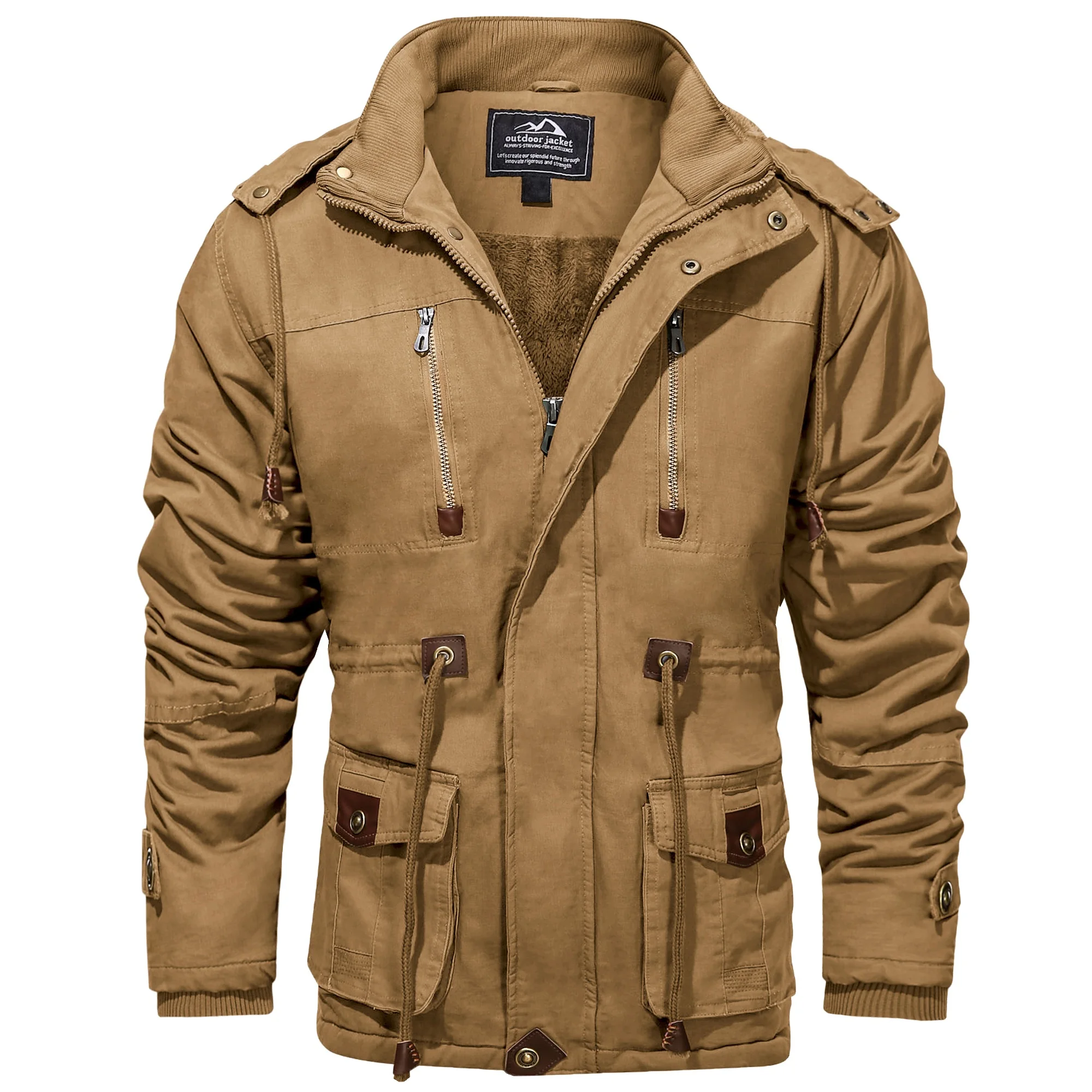 TACVASEN Men's Jacket-Casual Winter Cotton Military Jacket Thicken Hooded Cargo Coat 