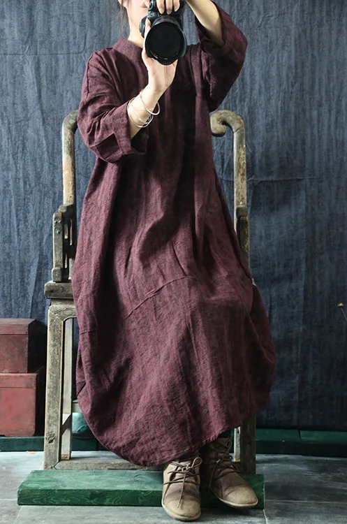 Women 2022 Spring Autumn Cotton Linen Jacquard Dress Robes Ladies Vintage Loose Retro Robe Dresses | Женская одежда