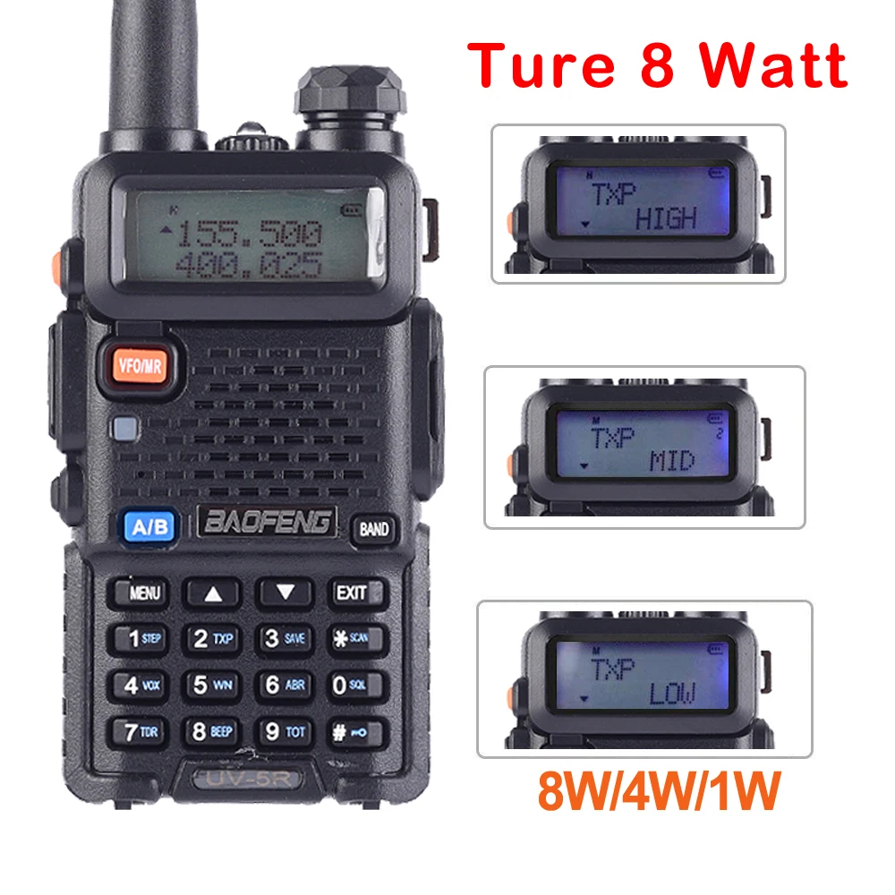 Baofeng UV-5R 8W True High Power 8 Watts powerful Walkie Talkie long range 10km Dual Band Two Way Radio CB Portable uv5r Hunting