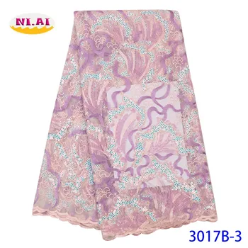 

NIAI African Sequence Lace Fabric 2019 High Quality Nigerian French Net Lace Fabrics Embroidery With Sequins For Dress XY3017B-3