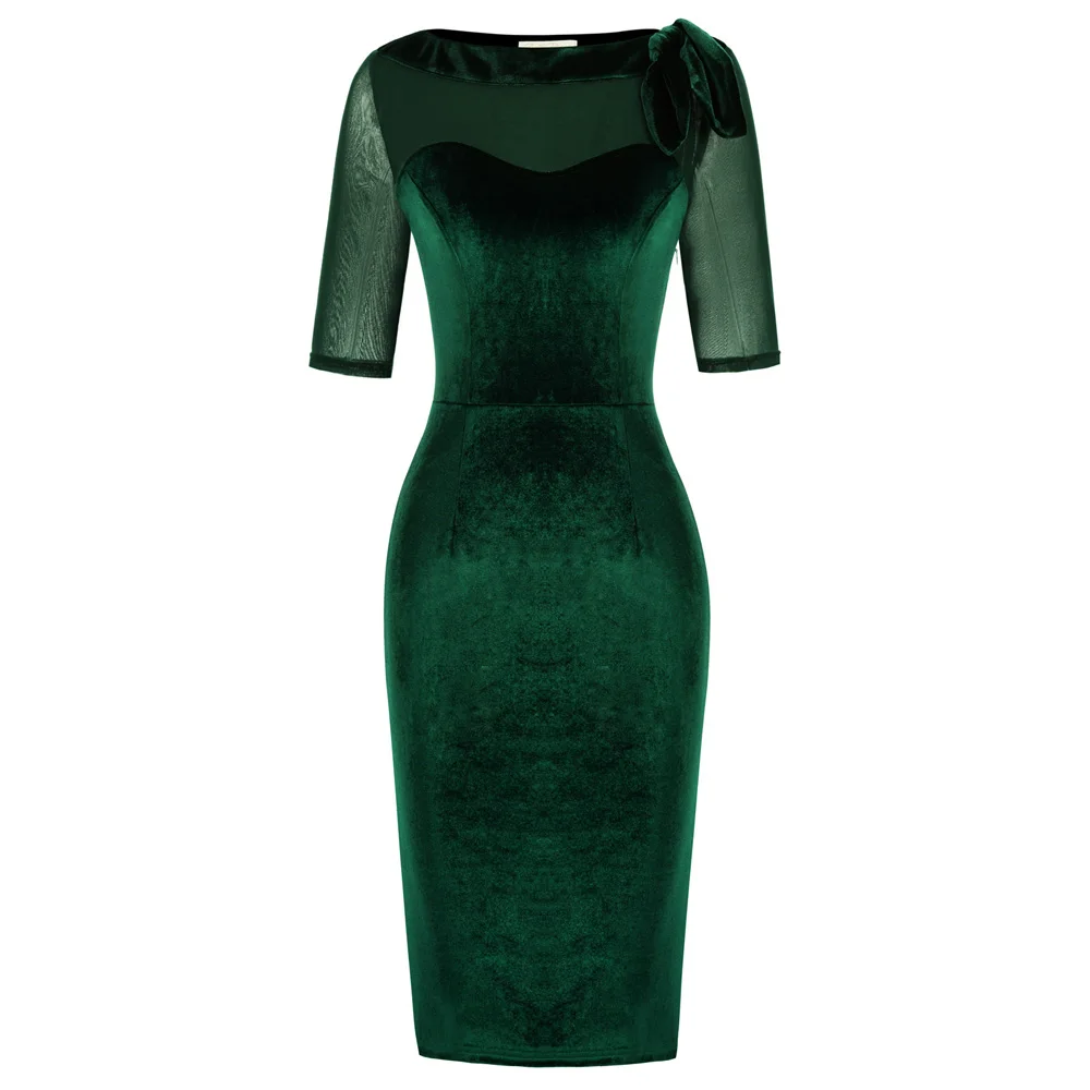 Dark Green Grace Karin модное женское Ретро 3/4 рукав лодочка вырез отвесный пэчворк обхват бедер молния облегающее платье Женский вечерние платье - Цвет: Dark Green