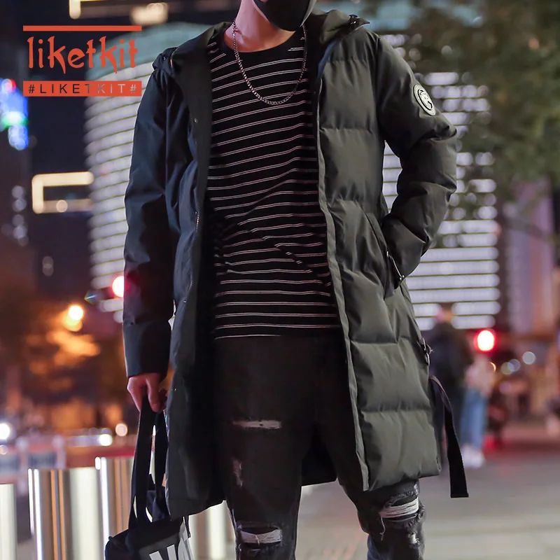 

Liketkit Men's Winter Jackets and Coats 2019 Male Casual Solid Thick Hooded Jackets Mens Oversized Ribbons Warm Long Coat 5XL