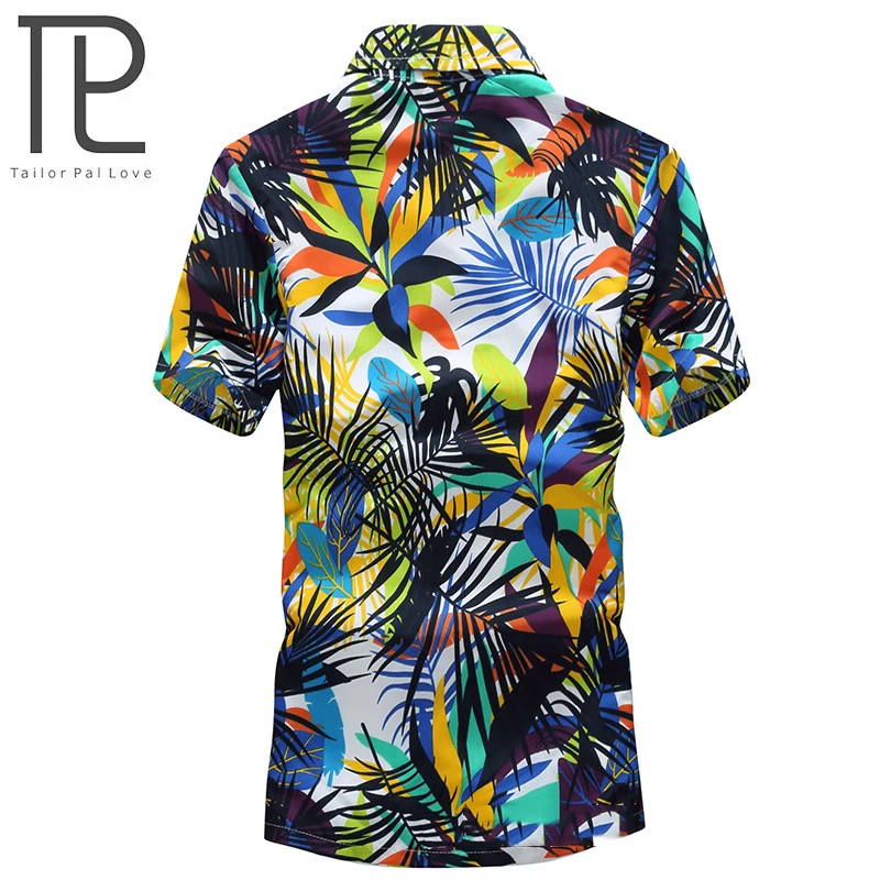 Tailor Pal Love Summer Men Shirt Short Sleeve Casual Beach Shirts with Floral Printing soft and comfortable
