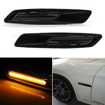 

2Pcs Amber LED Side Marker Turn Signal Light For-BMW 1 3 5 Series E81 E82 E87 E90 E92 E93 E60, Smoke Lens Style Black