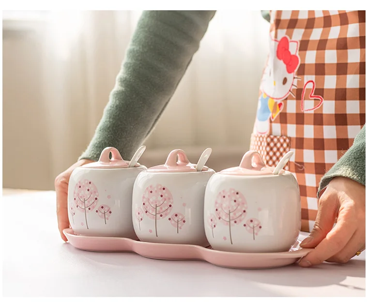 4Pcs Direct marketing creative spice box ceramic set home kitchen seasoning jar seasoning bottle storage box salt shaker jar