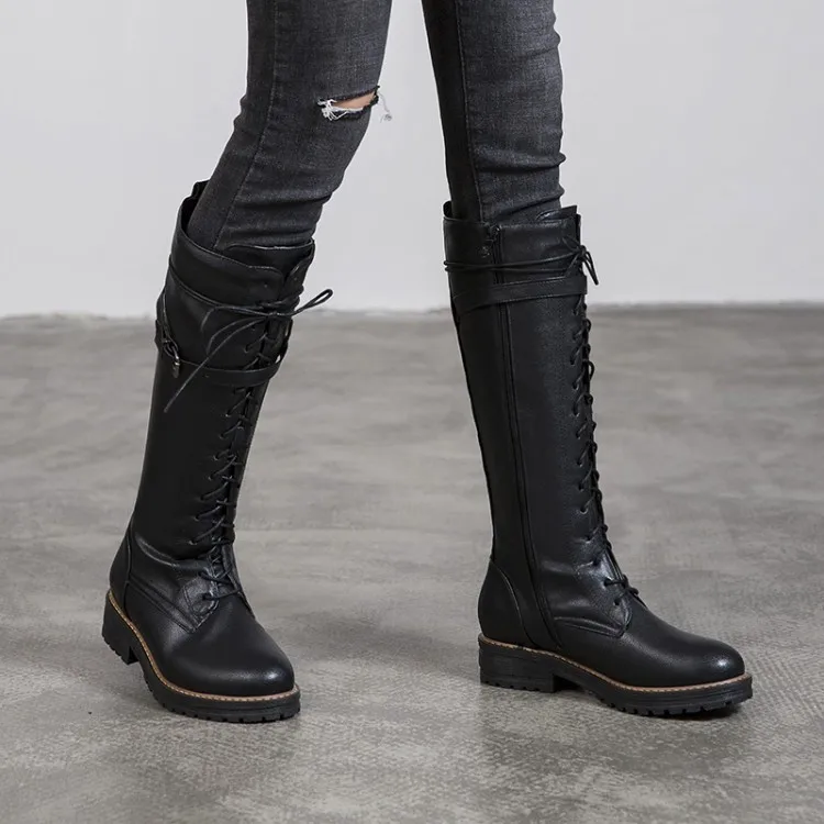 

Big Size9 10 11 12 boots women woman winter boots women women shoes botas Side zip belt buckle cross strap