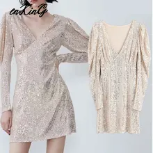 Элегантное вечернее мини-платье в английском стиле с рукавами-фонариками и v-образным вырезом, сексуальное, с блестками, для женщин, vestidos de fiesta de noche vestidos blazer