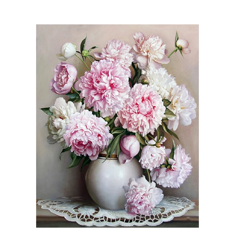 

GATYZTORY Framed Europe Pink White Flower DIY Painting By Numbers Unique Gift Acrylic Paint By Numbers Hand Painted Wall Art Pic