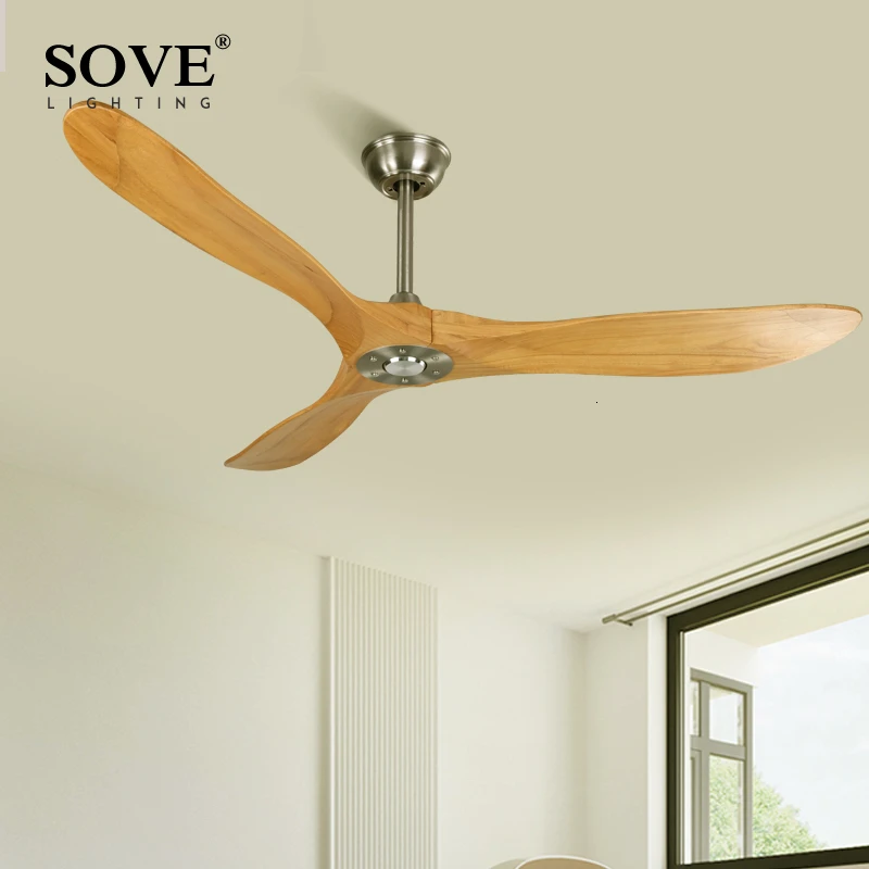 Sove 60 Inch Nordic Vintage Solid Wooden Ceiling Fan Without