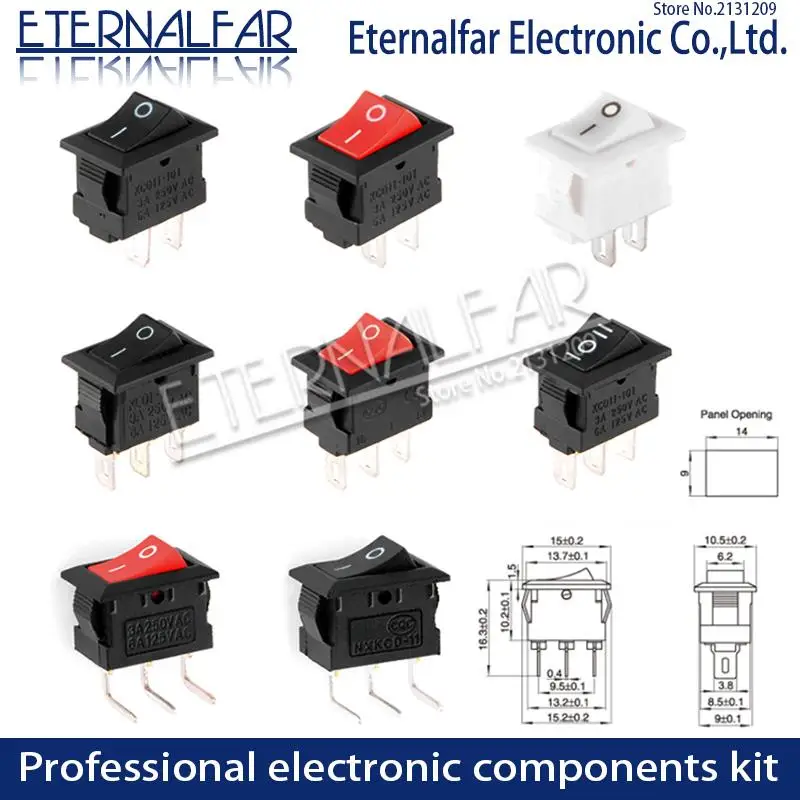 KCD11 101 кнопочный переключатель 10x15 мм SPST 2Pin 3Pin 3A 250В 6A защелкивающийся
