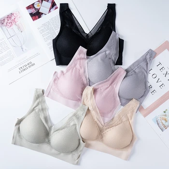 

Thai Latex Seamless Bra Wire Free Lace Woman Bra Push Up Plus Size M-2XL Padded Candy Color Sexy Super Soft Underwear