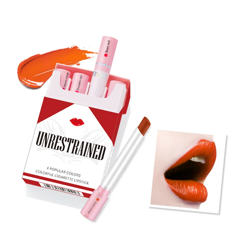 Creative Cigarette Lipstick Set 4 Colors Matte Long Lasting Waterproof Matt Lip Stick Tube Nude Red Lips Makeup