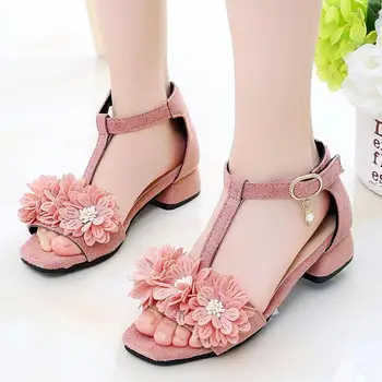 

Sandals Girls Kids Sandals Princess Sweet Flower Children Summer Beach Shoes 2020 Brand New Soft Sweet Floral With Pearl 27-37