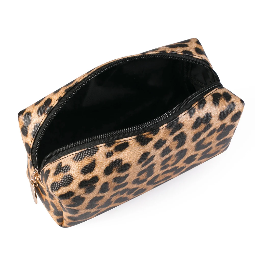 

Women Storage Pouch Leopard Print Zipper Portable PU Leather Cosmetic Bag Multifunctional Clutch Organizer Makeup Large Capacity