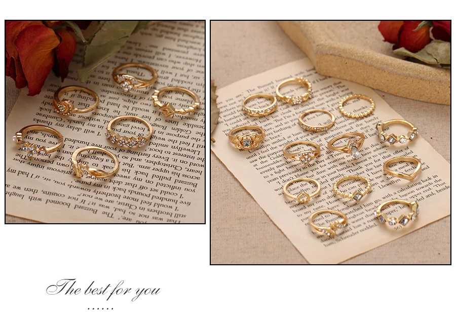 VKME, винтажные кольца, кольца с Луной и звездой, набор для женщин, смешанный размер, геометрические, богемные, золотые листья, кольцо для монет, Женские Ретро ювелирные изделия