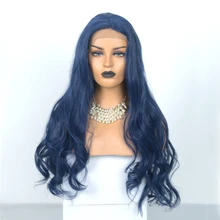 RONGDUOYI 150% Плотность Темно-синий синтетический парик на кружеве для женщин длинные волнистые Жаростойкие кружева косплей парик со средней частью