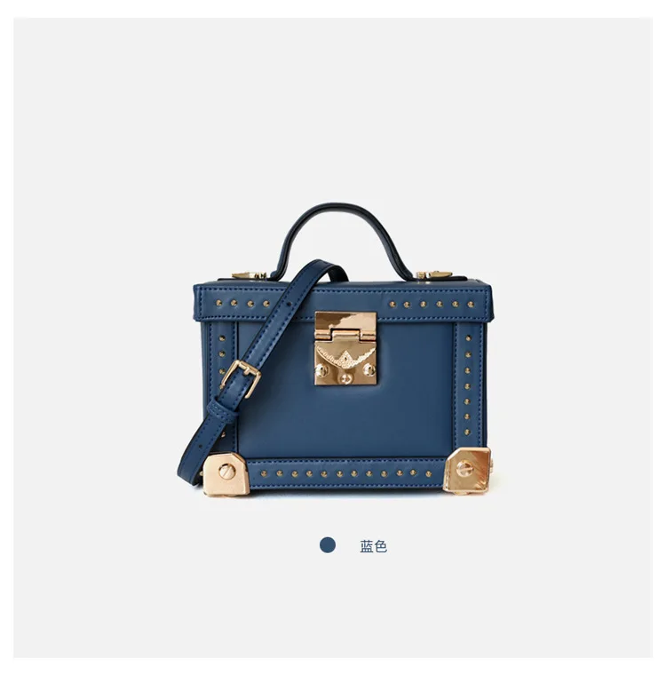 AKAKCOCO женская сумка Новая мода на заказ коробка сумка замок Коробка Сумка кожаная маленькая квадратная сумка - Цвет: blue